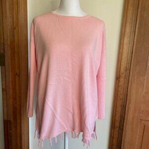 LILLY PULITZER Ribbed Fringe Pink Cotton Long Sleeve Pull On Sweater XL …